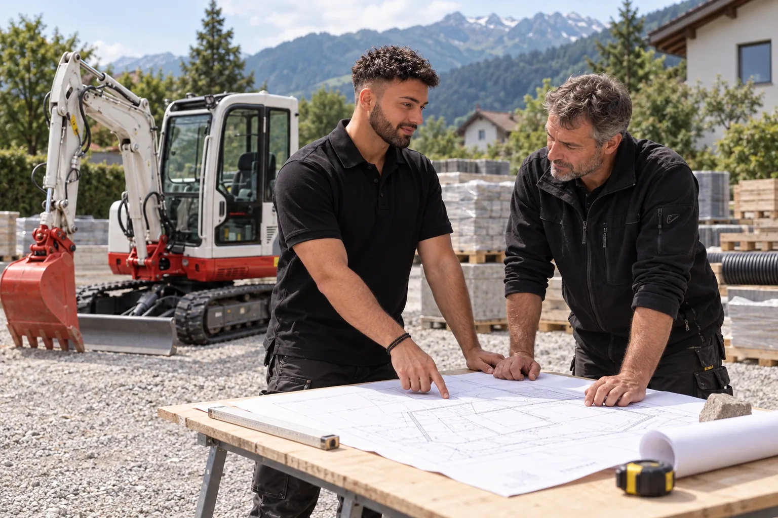 Gerätebesprechung mit Hannes Punz auf einer Baustelle